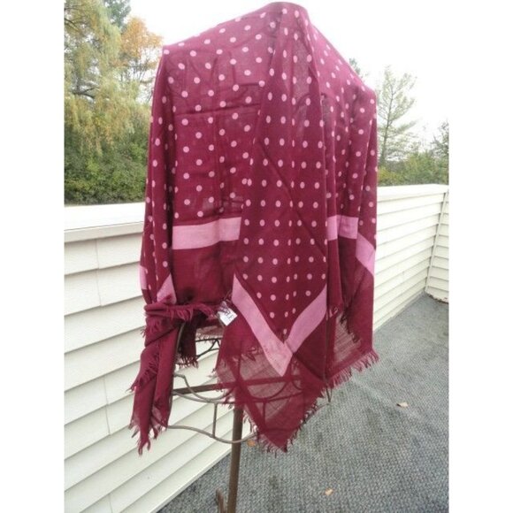 1970’s VALENTINO COUTURE Scarf Wrap Cashmere Silk Maroon Pink Polka Dots Italy - Picture 4 of 6